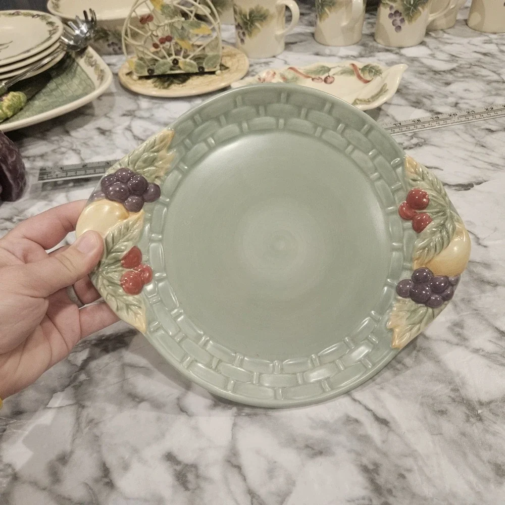 Vintage Pfaltzgraff Jamberry Oval‎ Serving Platter – Green Basketweave Rim